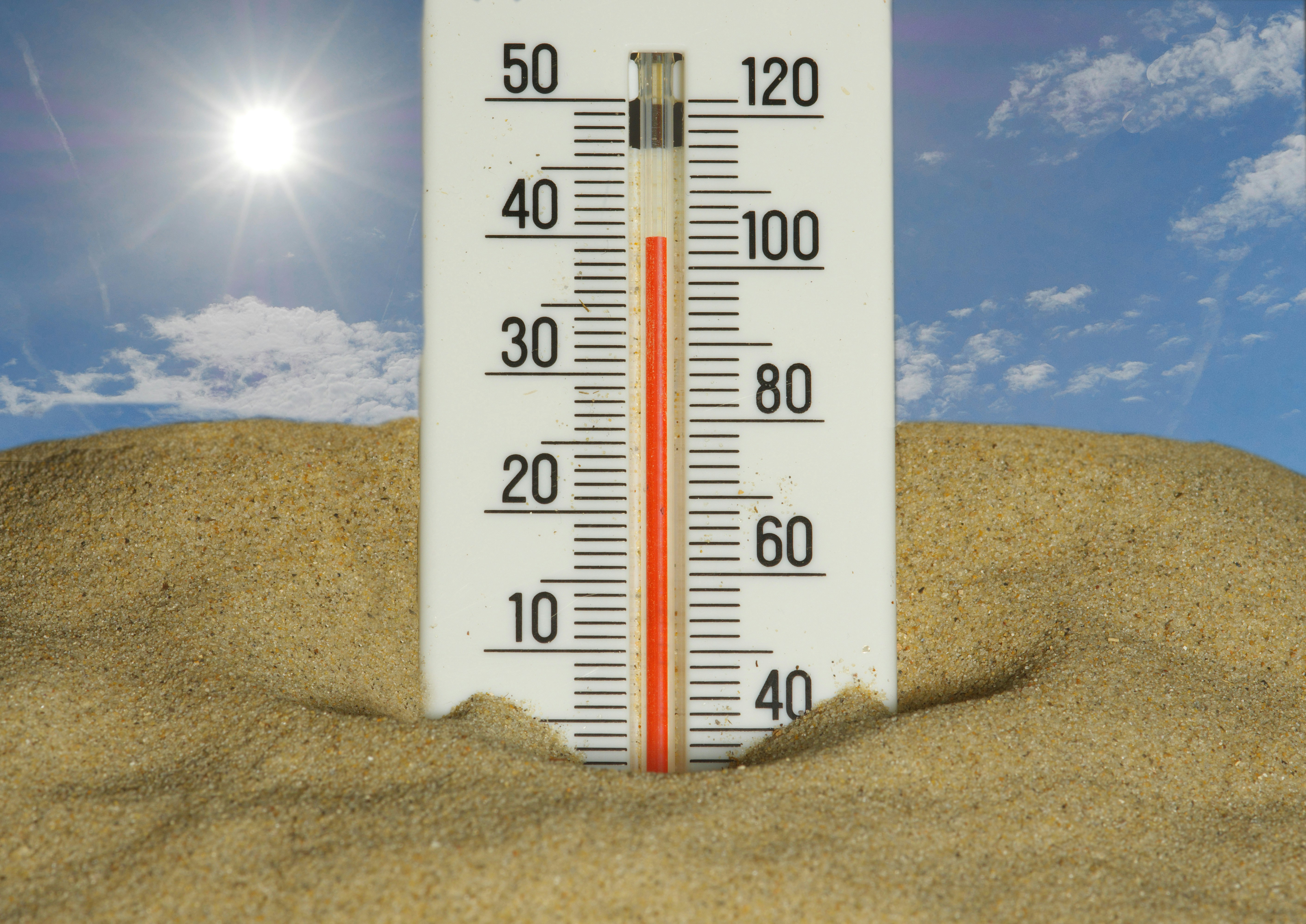 The thermometer shows a very hot temperature