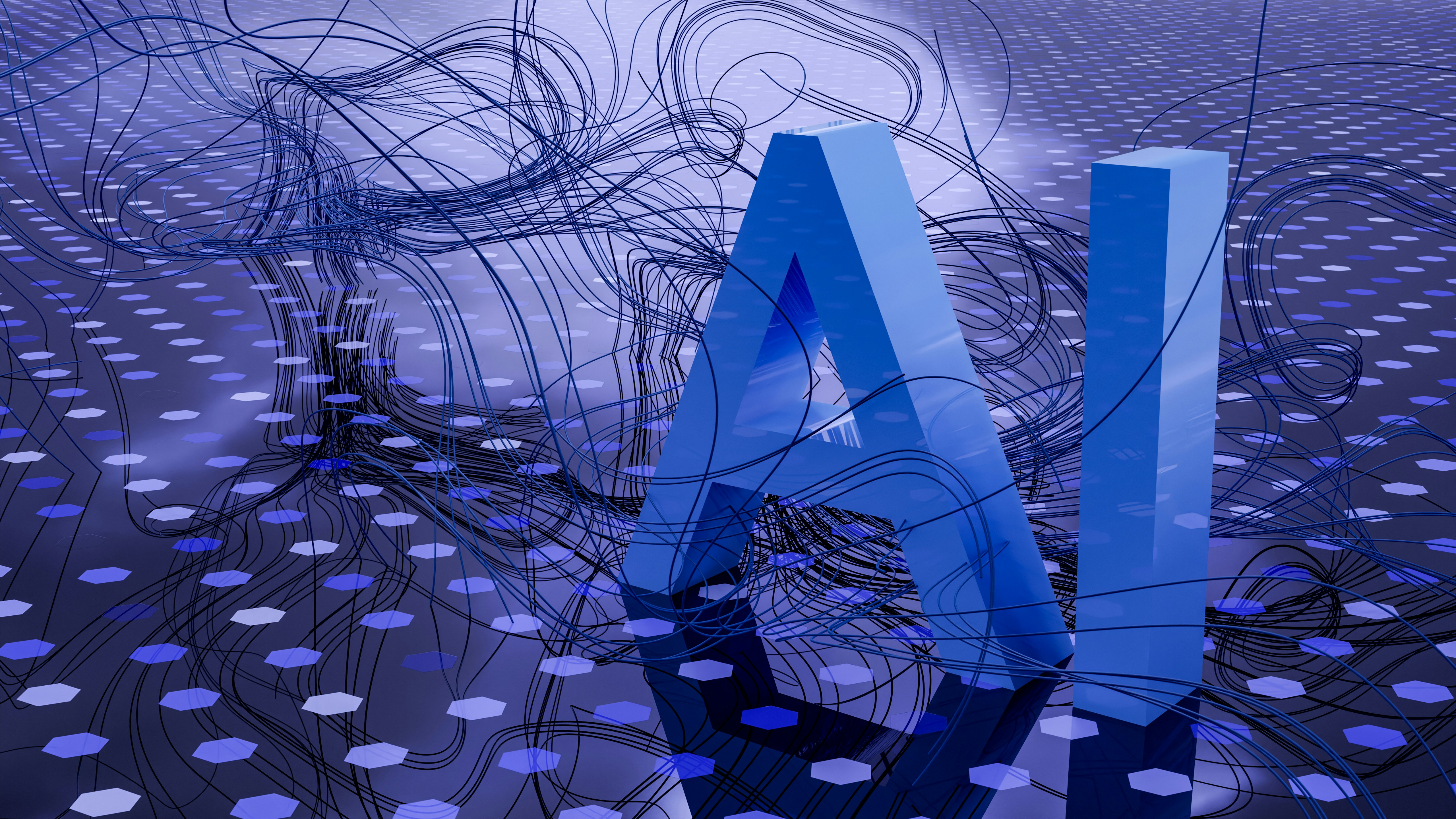 3D rendered ai text on dark digital background