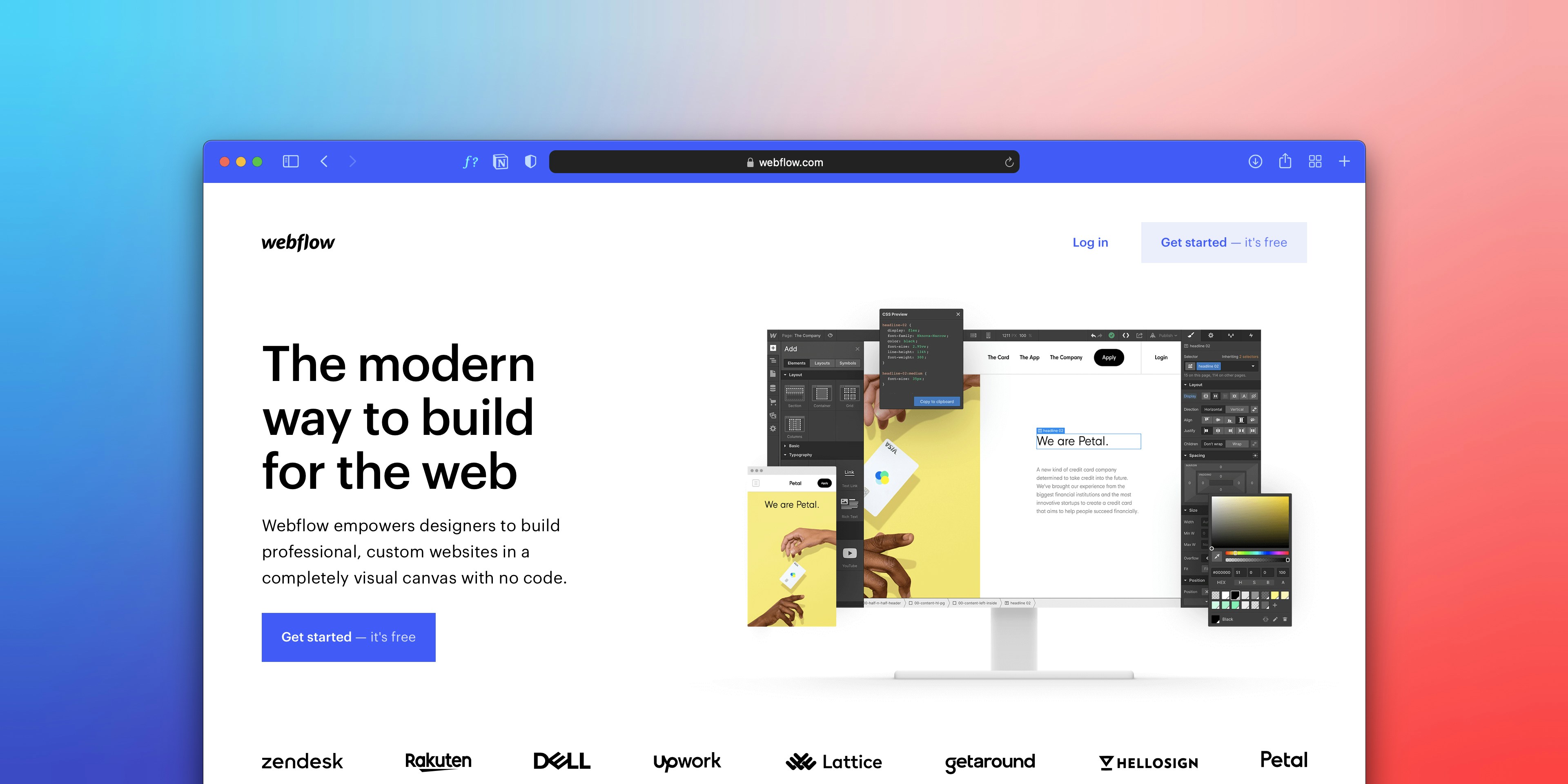 a computer screen with the words the modern way to build for the web